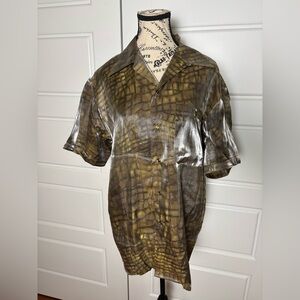 Pronti Collection by Phita men metallic brown snakeskin print dress shirt